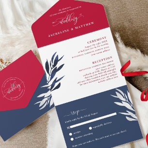 Rote Weiße und Blaue Hochzeit mit perforiertem RSV All In One Einladung