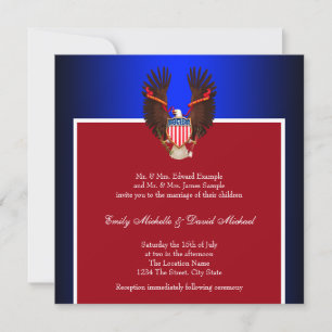 Rote, Weiße und Blaue Patriotische Hochzeitseinlad Einladung