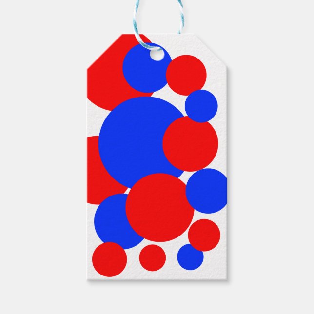 Rote, weiße und blaue Polka-Punkte Geschenkanhänger (Vorderseite)