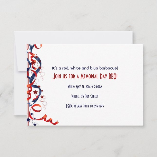 Rote weiße und blaue Ribbons und Sterne Einladung (Vorderseite)