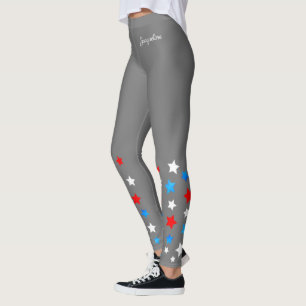 Rote weiße und blaue Sterne tragen Ihren Namen auf Leggings