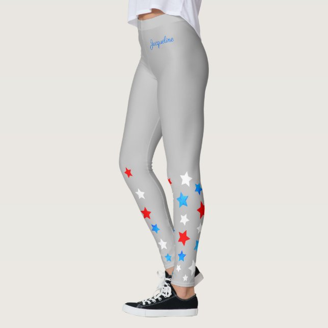 Rote weiße und blaue Sterne tragen Ihren Namen auf Leggings (Links)