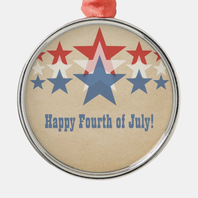 Rote, weiße und blaue Sternenkaskade Silbernes Ornament (Vorne)