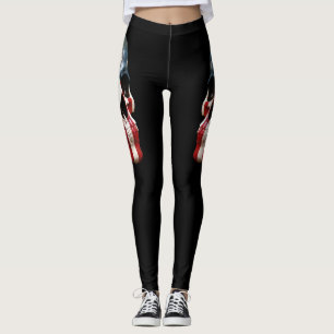 Rote weiße und blaue Totenköpfe auf schwarzen Legg Leggings