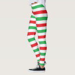Rote, weiße und grüne Streifen Leggings<br><div class="desc">Abstrakte digitale Kunst der roten,  weißen und grünen Streifen</div>