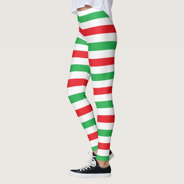 Rote, weiße und grüne Streifen Leggings (Links)