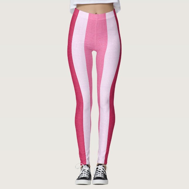Rote, weiße und rosa Streifen Leggings (Vorderseite)