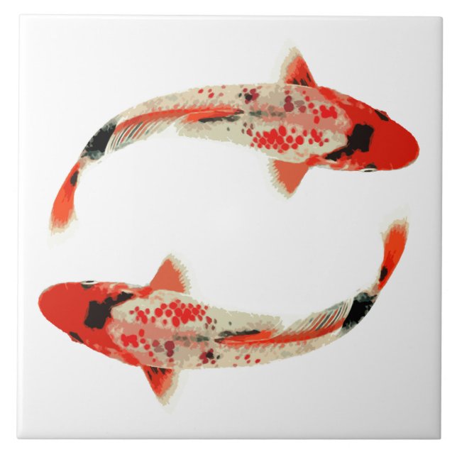 Rote, weiße und schwarze Koi Fische Fliese (Vorderseite)