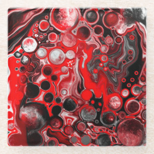 Rote, weiße und schwarze Pour Painting Effect Flui Glasuntersetzer