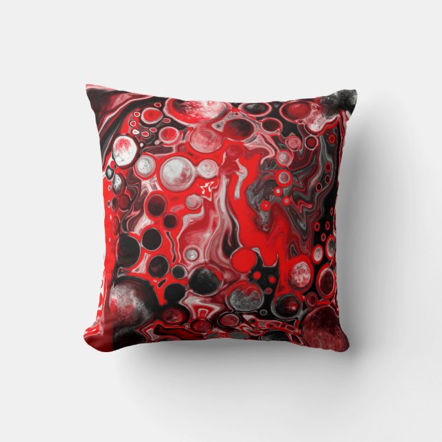Rote, weiße und schwarze Pour Painting Effect Flui Kissen (Vorderseite)