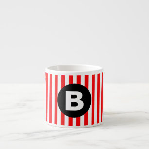 Rote weiße vertikale Streifen schwarzes Monogramm Espressotasse
