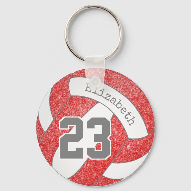 rote weiße Volleyball-Taschenmarke w Jersey Schlüsselanhänger (Vorderseite)