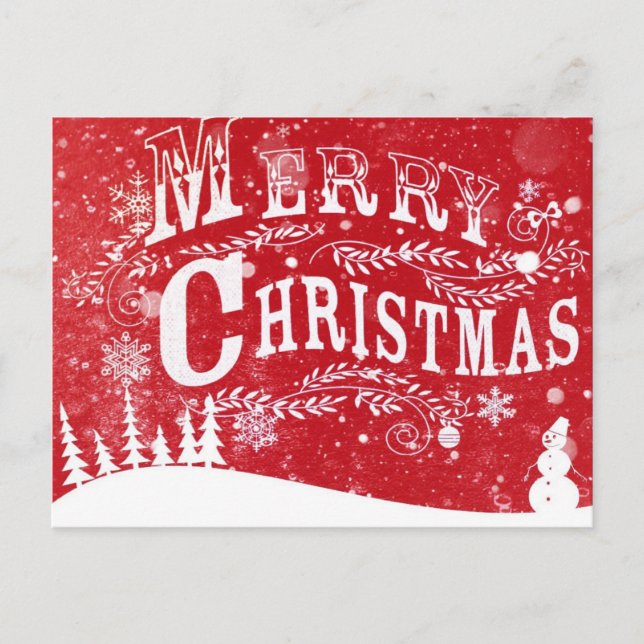 Rote weißes Weihnachtseinstellung Feiertagspostkarte (Vorderseite)