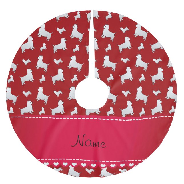 Rote Westhochland-weißes Terrier-Namenshunde Polyester Weihnachtsbaumdecke (Vorderseite)