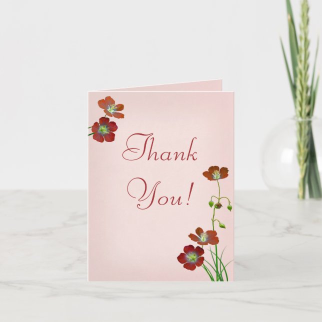Rote Wildblumen auf rosa Hochzeit Danke (Vorderseite)