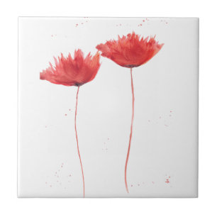 Rote Wildblumen Florale Aquarell-Küche Rustikal Fliese