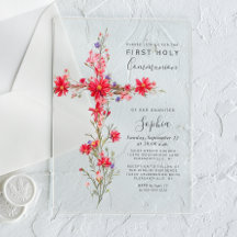 Rote Wildblumen Florales Kreuz Erstkommunion