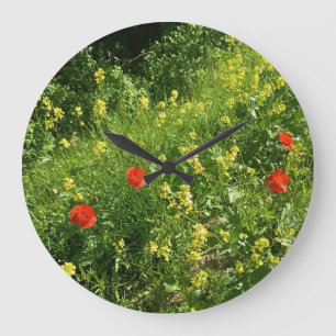 Rote Wildblumen-Wanduhr Große Wanduhr