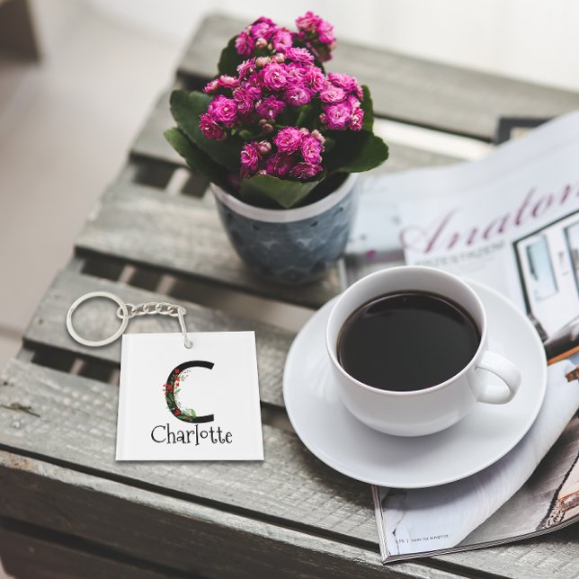 Rote Wildblumen Wasserfarben-Monogramm Schlüsselanhänger (Von Creator hochgeladen)