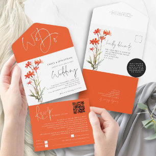 Rote Wildblumen wir machen QR-Hochzeit All In One Einladung