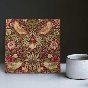 Rote William Morris Strawberry Thief Wohndekoratio Fliese