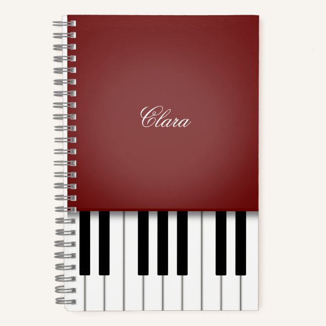 Rote Wine Elegante Piano Personalisiert Notizbuch (Vorderseite)