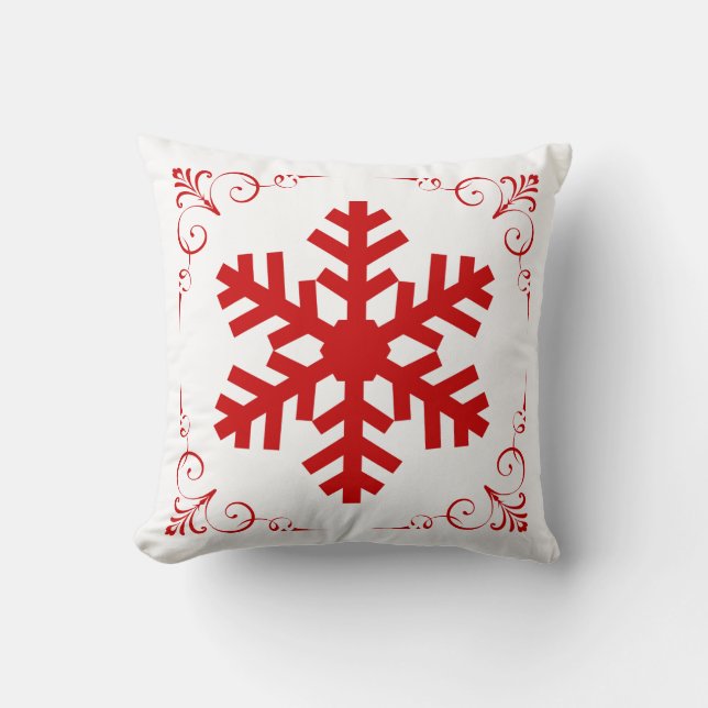Rote Winter-Schneeflocke mit festlichem Kissen (Vorderseite)