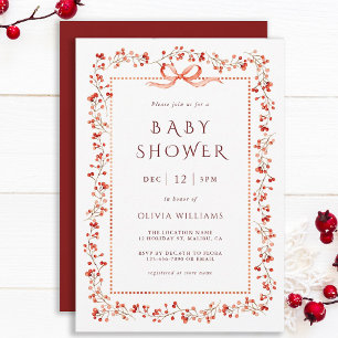 Rote Winterbeeren-Rahmen Mädchen Baby Shower Einladung