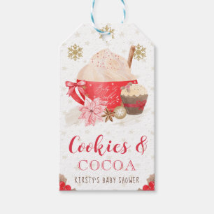 Rote Winterkekse und Kakao Babyparty Geschenkanhänger