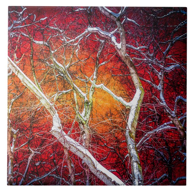 Rote Winternacht Fliese (Vorderseite)