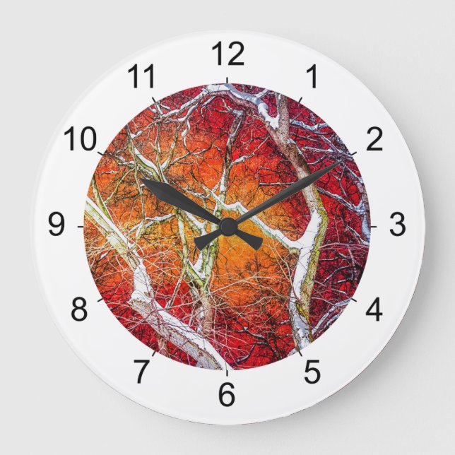 Rote Winternacht Große Wanduhr (Vorderseite)