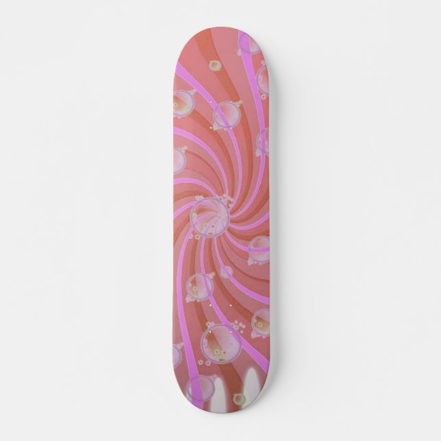 Rote Wirbel und Blasen Rosa Skateboard (Vorne)