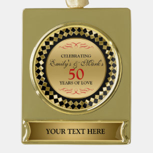 Rote Wirbel und Golddiamanten - 50 Jahre Banner-Ornament Gold