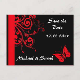 Rote Wirbel und Schmetterling Save the Date Ankündigungspostkarte