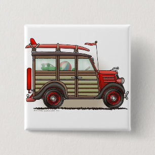 Rote Woody-Lastwagen-Auto-Buttone Button