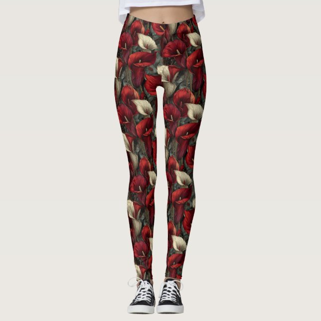 Rote Workout-Kleidung Calla-Lilien Ästhetische Müt Leggings (Vorderseite)