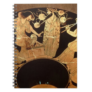 Rote Zahl kylix des Dachbodens, das Dionysus und Notizblock