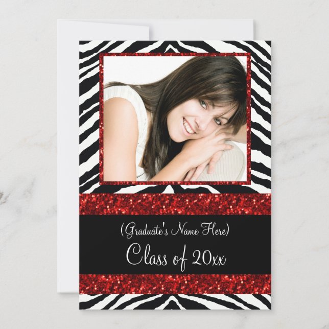 Rote Zebra Sparkle Girls Graduation Party Einladung (Vorderseite)