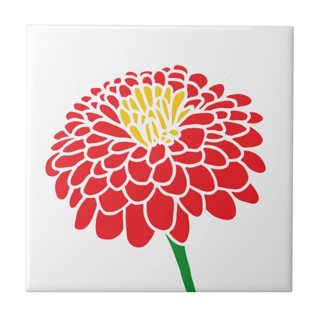 Rote Zinnia-Blume - Farbfliesen Fliese (Vorderseite)