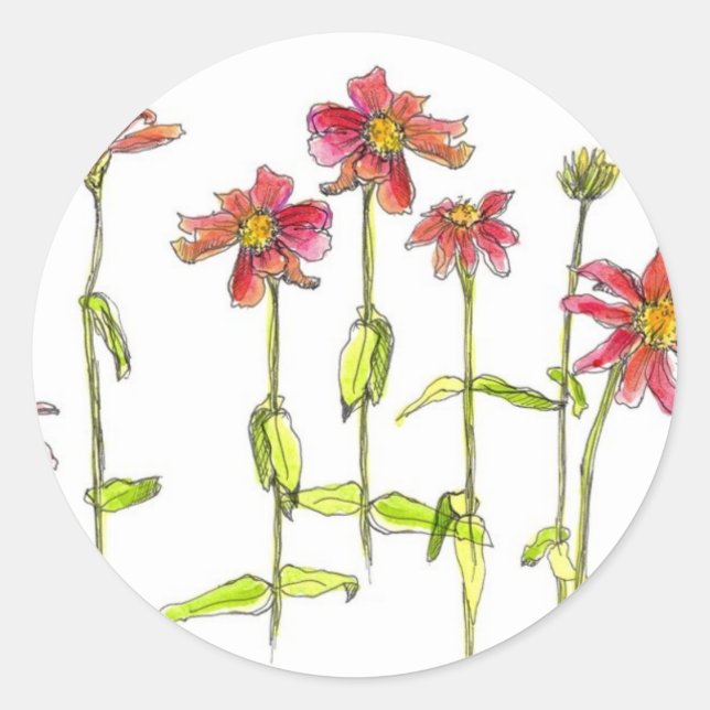 Rote Zinnia Blume Frische Pasta machen Runder Aufkleber (Vorderseite)