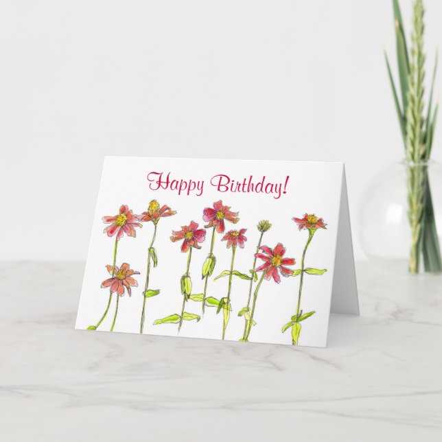 Rote Zinniawatercolor-Blumen-alles Gute zum Karte (Vorderseite)