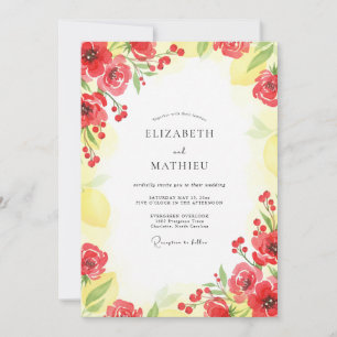 Rote Zitronen-Mohn-Hochzeit Einladung