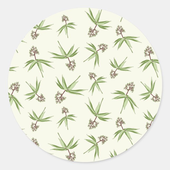 Rote Zweige in Creme einsetzen - nahtloses Muster. Runder Aufkleber (Vorderseite)