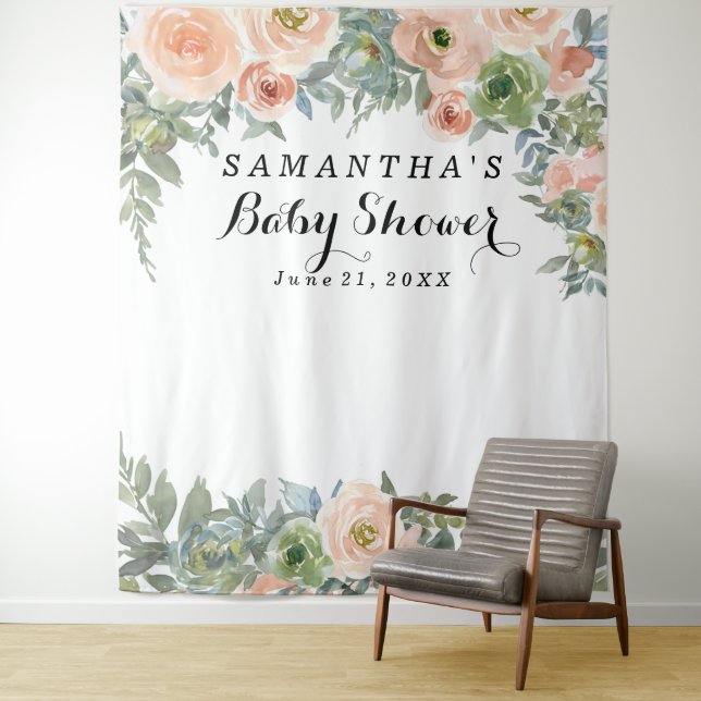 Röten der floralen Babyparty-Fotobooth Wandteppich (Beispiel)