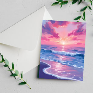 Röten Ozean Sonnenuntergang Wellen Aquarellkarte