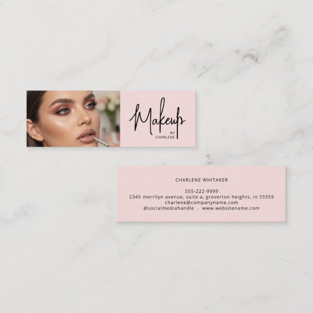 Röten Pink Schwarz Schrift Foto Make-up Mini Visitenkarte (Vorne/Hinten)
