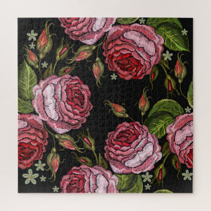 Roten Vintage-Rosen Stickereimuster