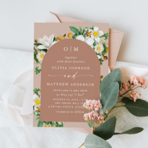 Rötenbeige Florale Hochzeit Gedämpfter Tonbogen Einladung