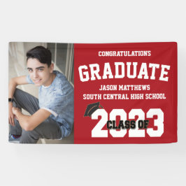 Roter Abschluss-Banner 2023 mit Cap Banner