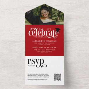 Roter Abschluss feiern Foto QR RSVP All In One Einladung